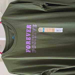 THEREABOUTS GIRLS GREEN LONG SLEEVES TEE-SHIRT "FOREVER POSITIVE" SIZE LARGE